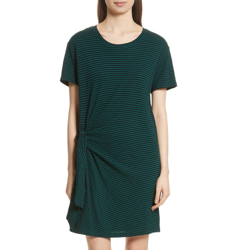 VINCE Classic Stripe Green Side Tie Jersey Dress